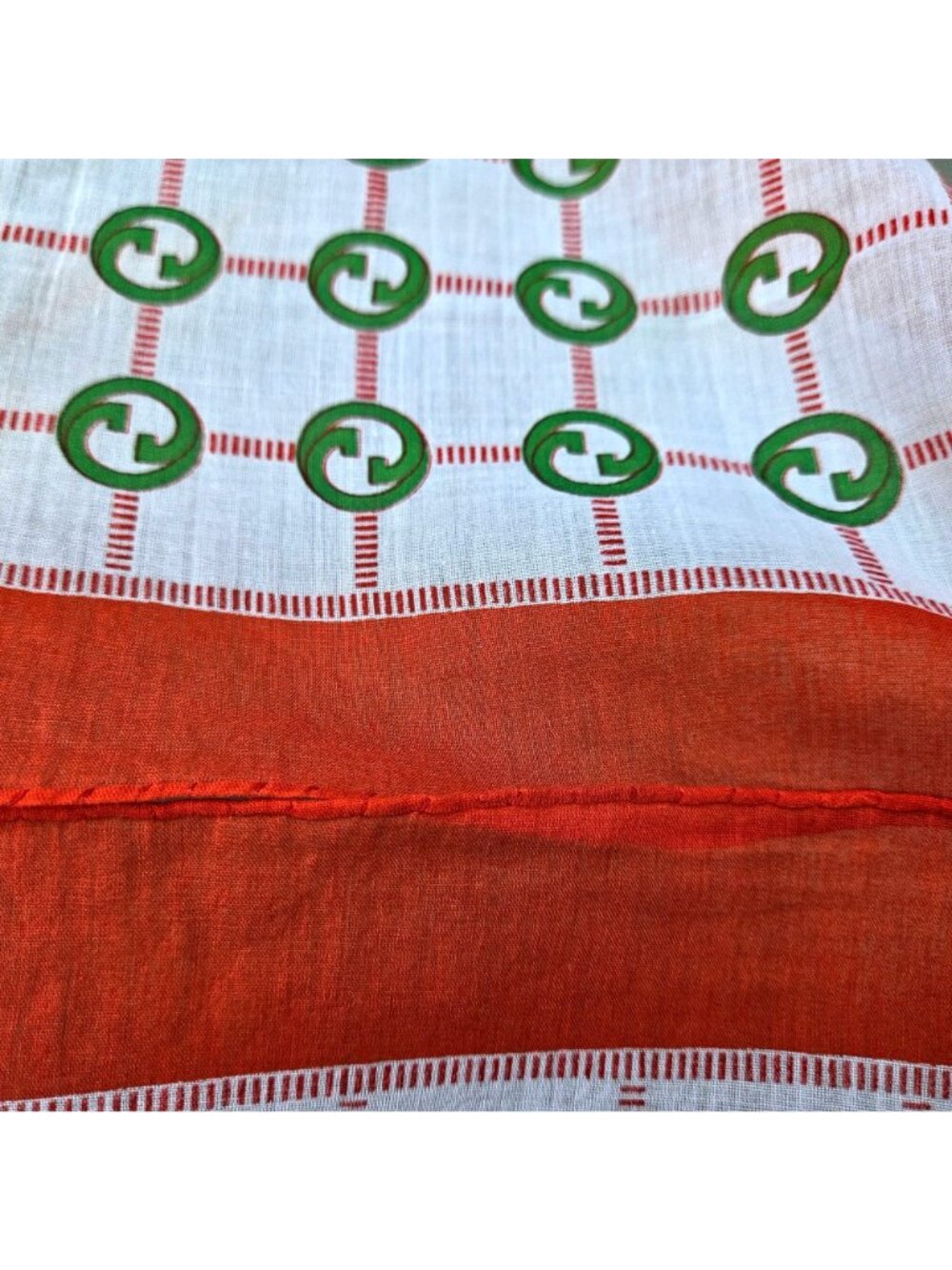 Vintage Gucci GG Logo Cotton Scarf Handkerchief Set 2 Orange Green White Italy - Picture 8 of 11